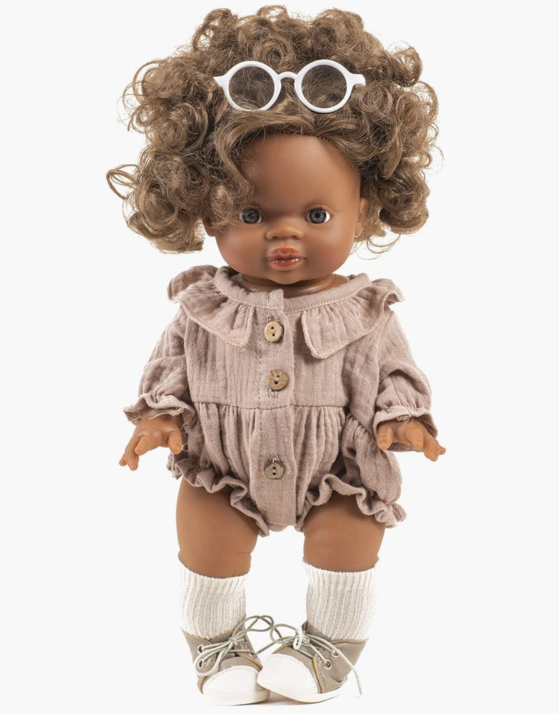 Barboteuse Léonore à manches longues en gaze de coton moka