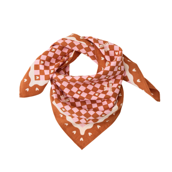 Foulard amour fou 55cm fond marron / motif rose
