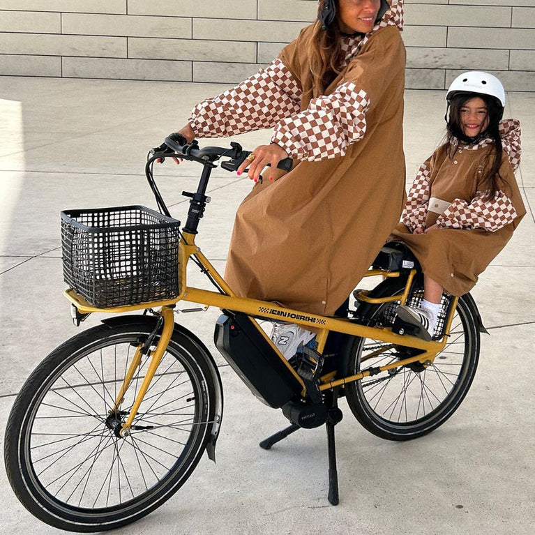 Poncho de pluie long enfant - damier marron