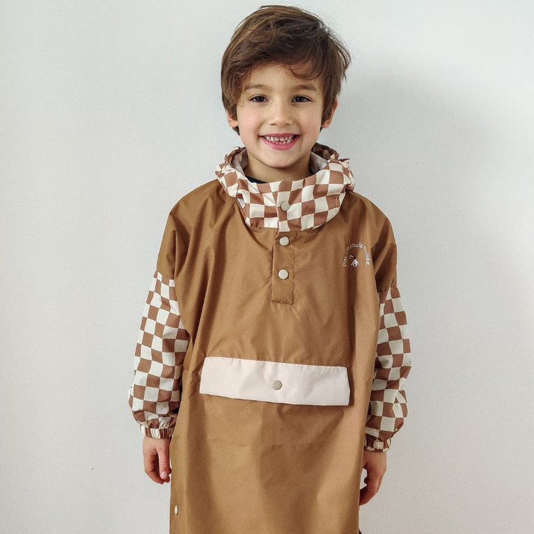 Poncho de pluie long enfant - damier marron