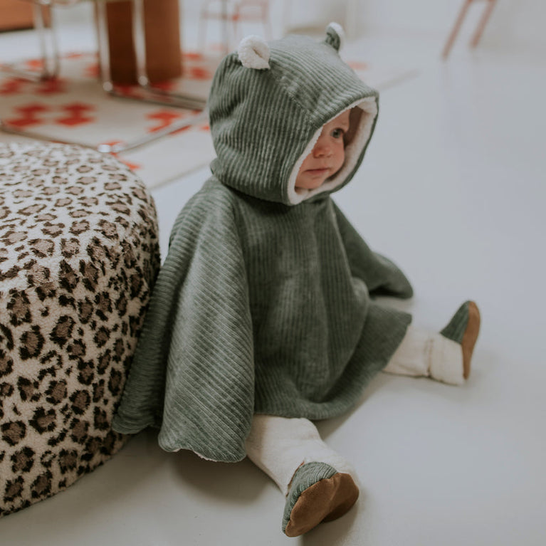 Poncho bébé velours - kaki