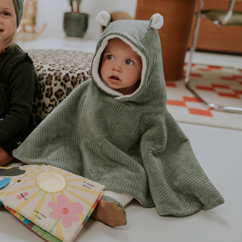 Poncho bébé velours - kaki