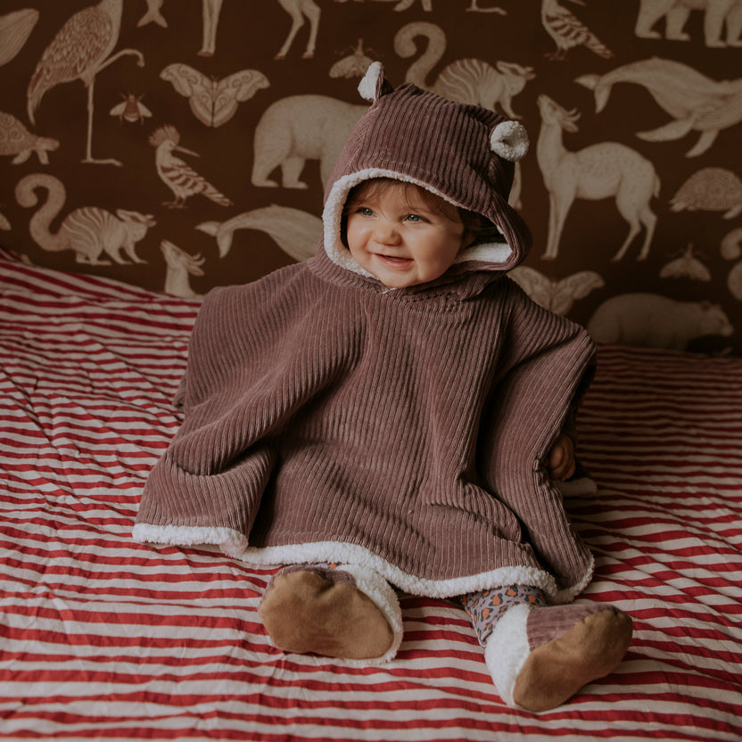 Poncho bébé velours - parme