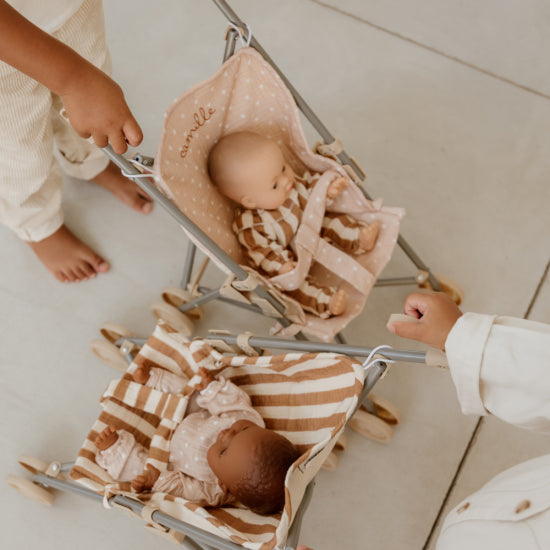 Poussette poupée - gaze rayures larges - petit amour