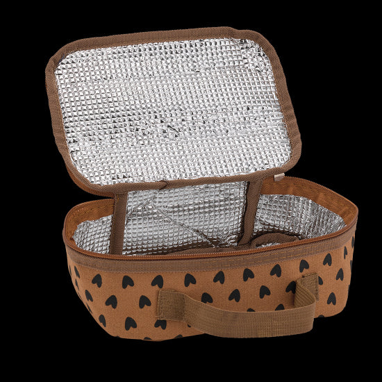 Sac isotherme à gouter toile de coton - coeurs noisette