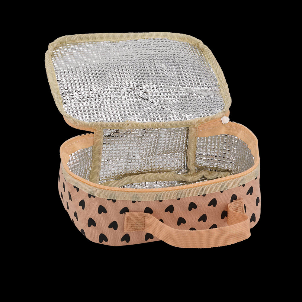Sac isotherme à gouter toile de coton coeurs saumon