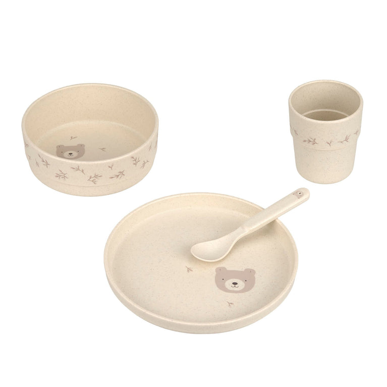 Coffret repas enfants (assiette, bol, tasse, cuillère), Feuilles