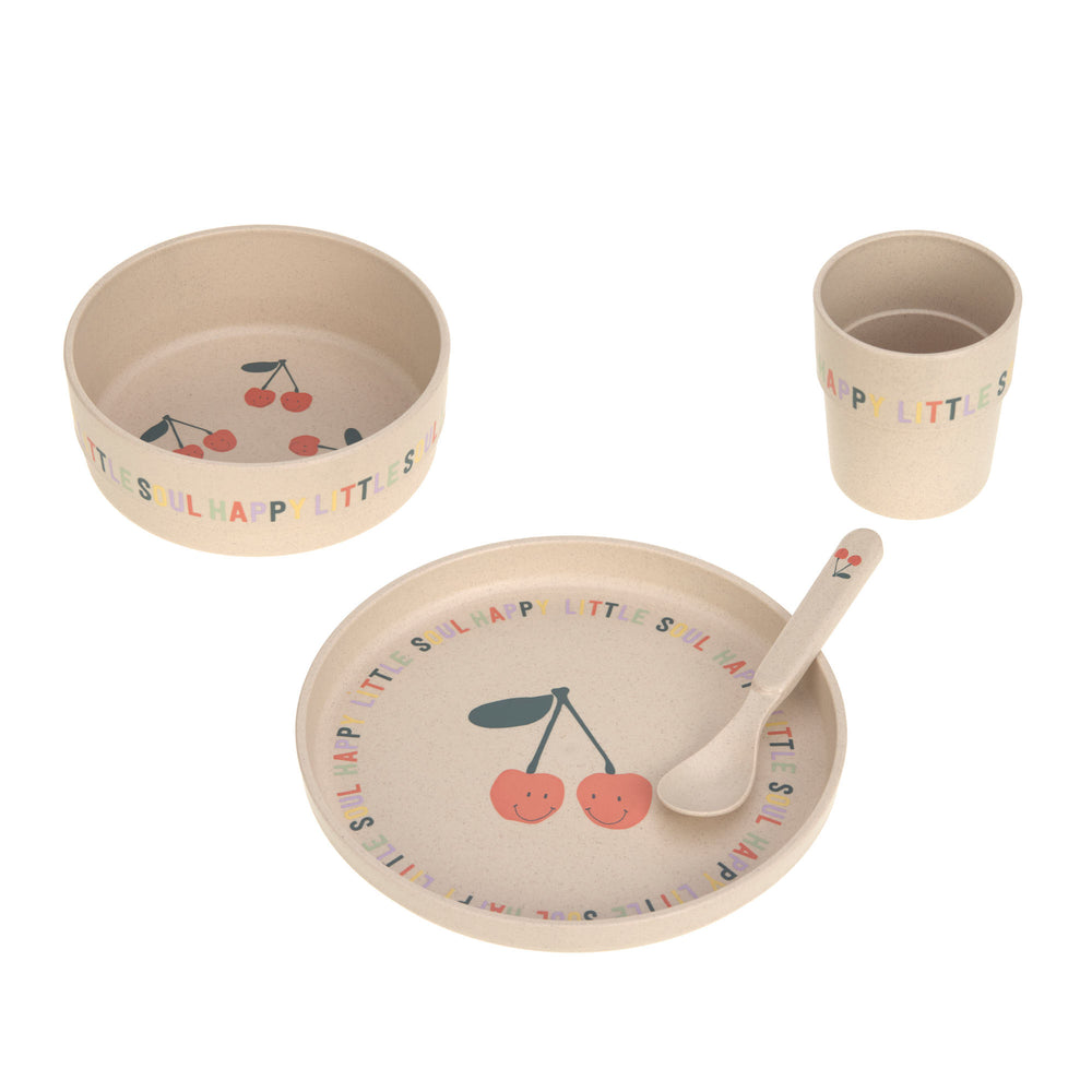 Coffret repas (assiette, bol, tasse, cuillère) - Happy Fruits, Cerise