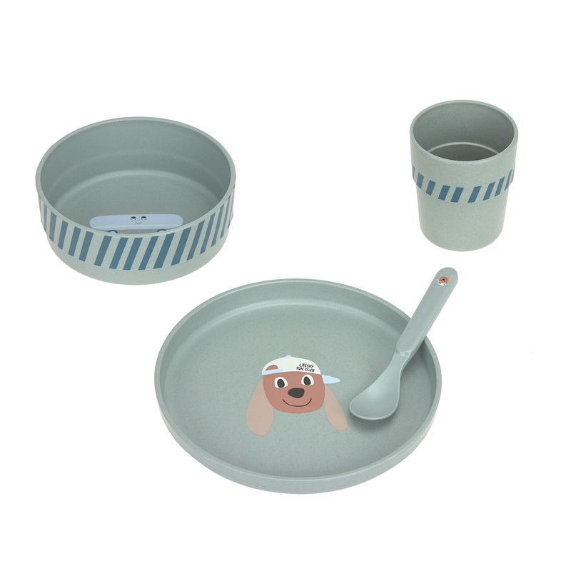 Coffret repas enfants (assiette, bol, tasse, cuillère) - Tiny Team, Chien