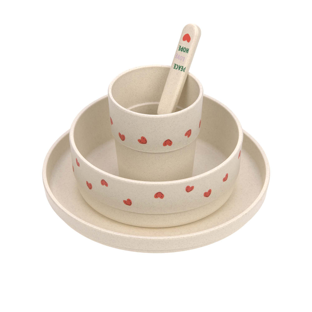 Coffret repas enfants (assiette, bol, tasse, cuillère) - Happy Rascals, Cœur