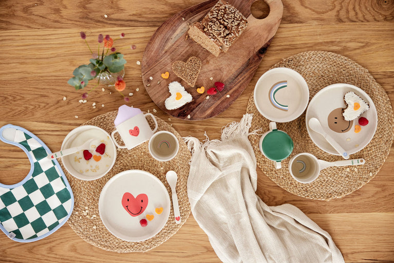 Coffret repas enfants (assiette, bol, tasse, cuillère) - Happy Rascals, Cœur
