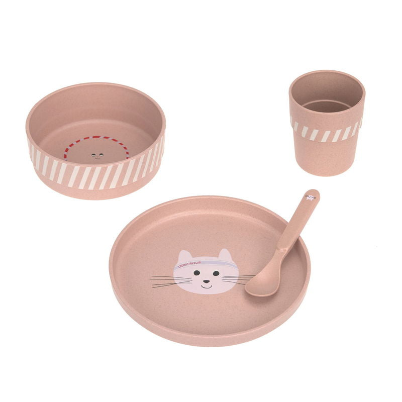 Coffret repas enfants (assiette, bol, tasse, cuillère) - Tiny Team, Chat