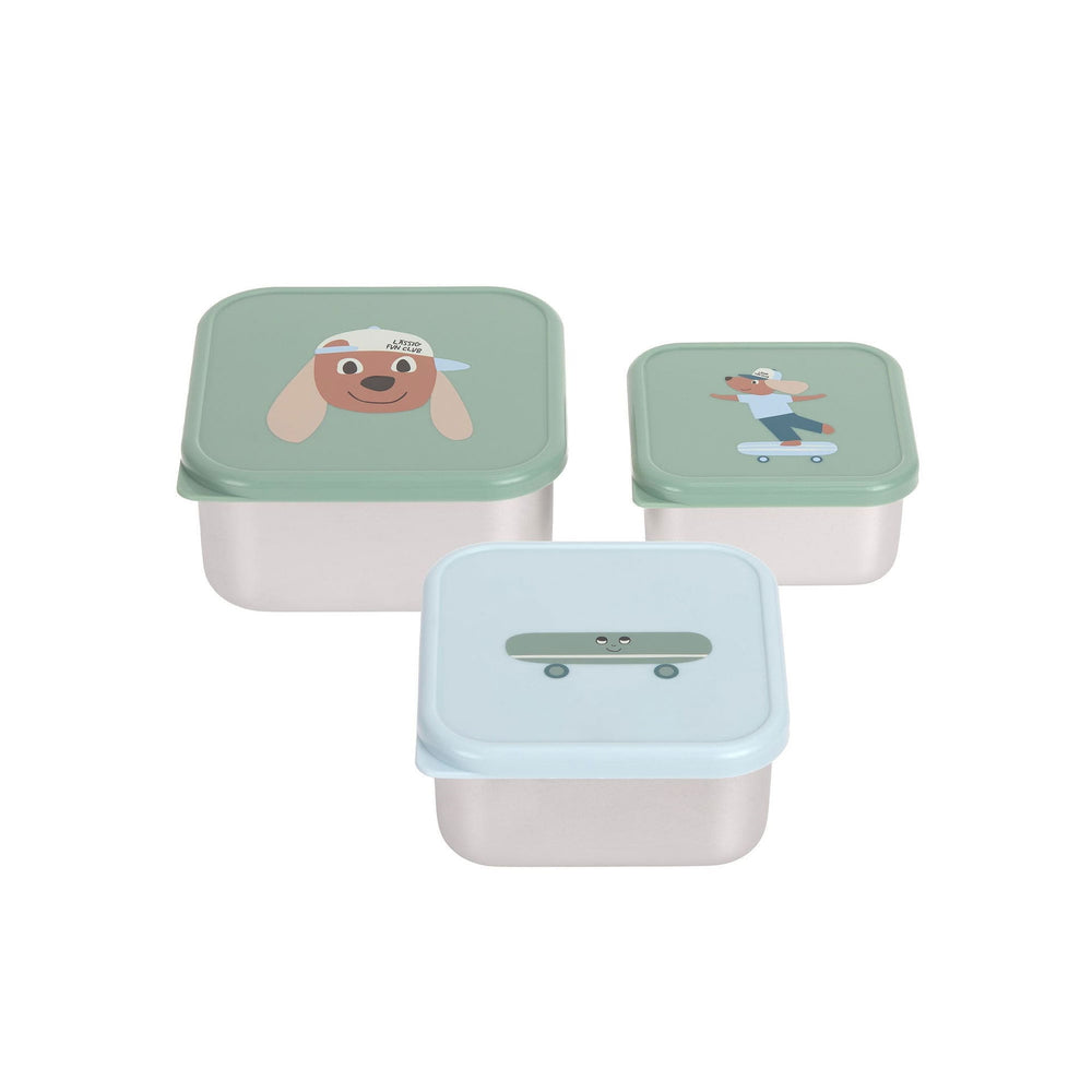Lot de 3 boîtes à goûter inox - Tiny Team, Chien