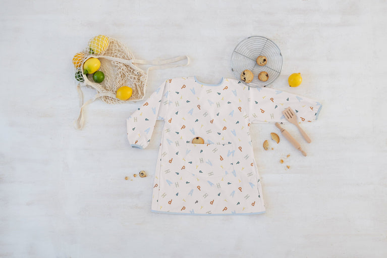 Tablier manches longues enfants - Happy Fruits, pastel lilas