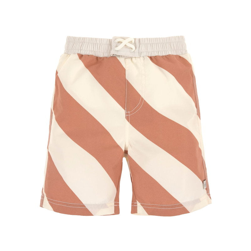 Short de bain anti-UV bébé (avec couche) - Rayures, Marron Blanc