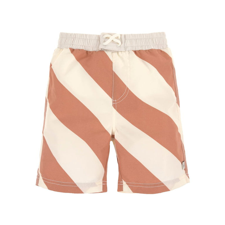Short de bain anti-UV bébé (avec couche) - Rayures, Marron Blanc