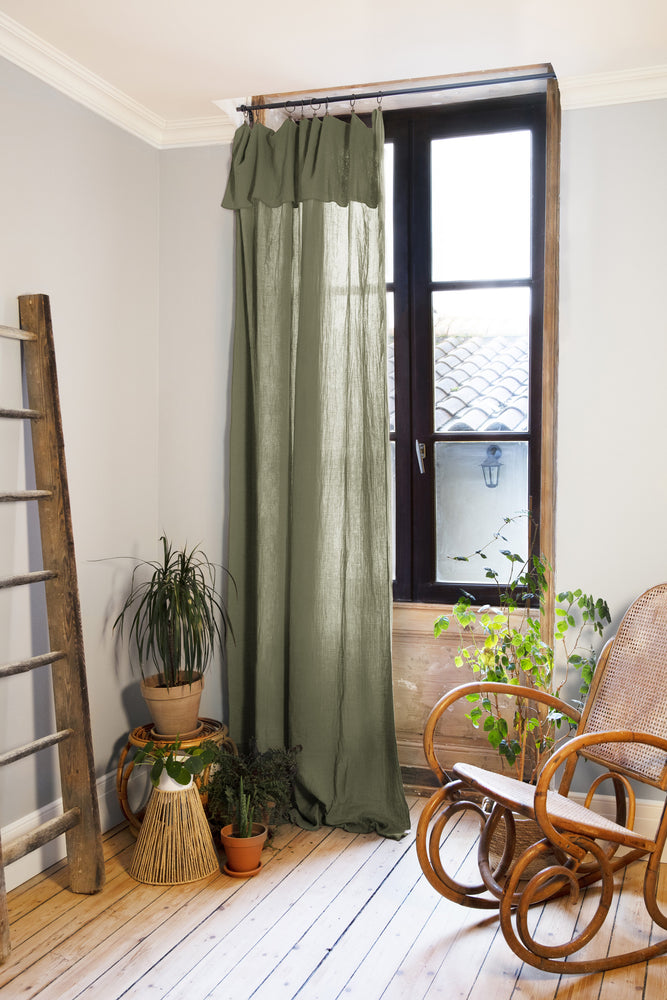 Rideau ajustable + 8 anneaux pince 140 x 300 cm Gaze de coton unie GAÏA Romarin