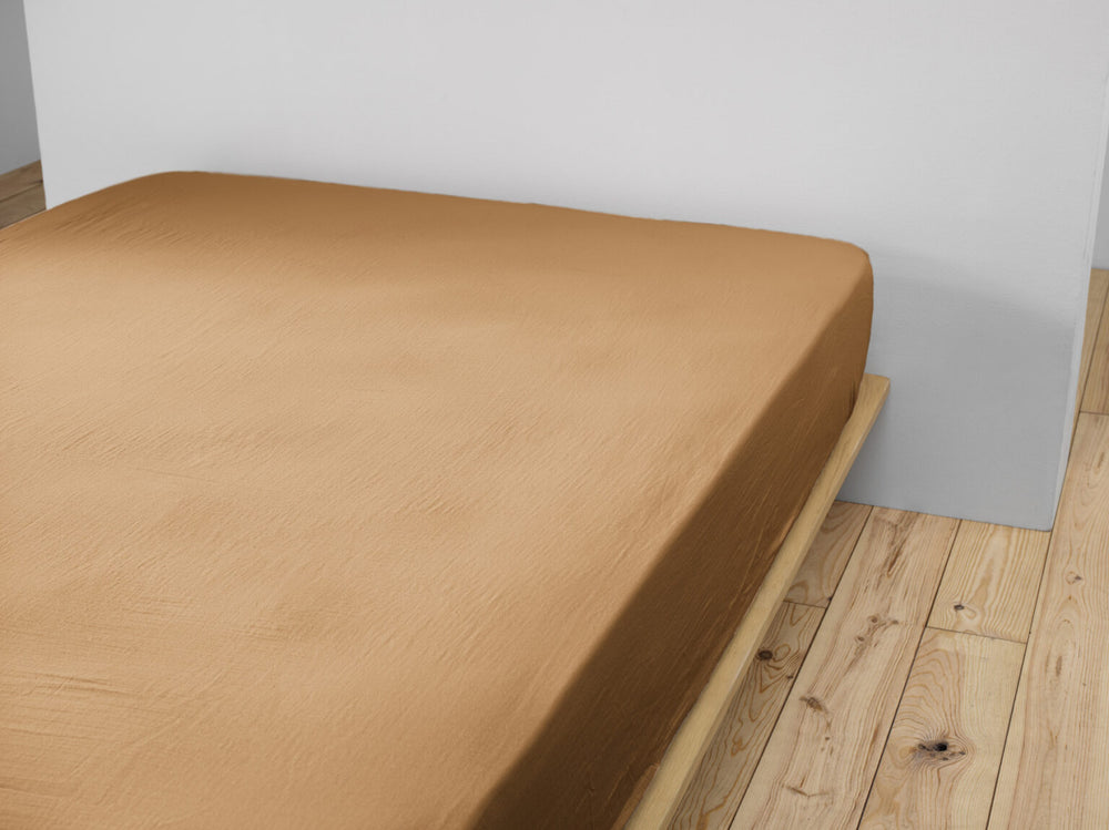 Drap housse 90 x 190 cm Gaze de coton - GAÏA Camel