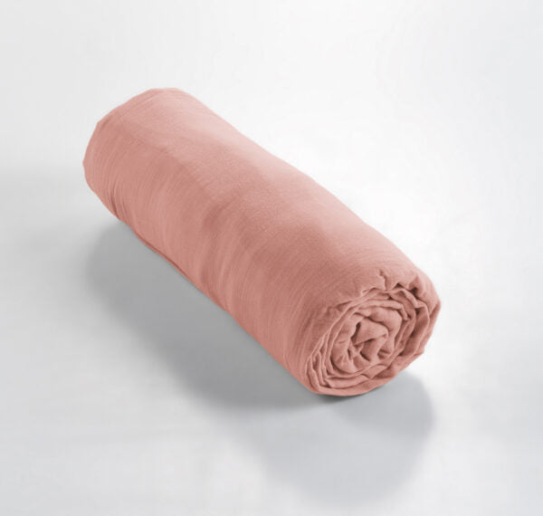 Drap housse 90 x 190 cm Gaze de coton unie GAÏA Pêche