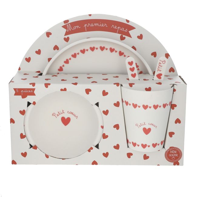 Set de vaisselle en mélamine cœurs rouges