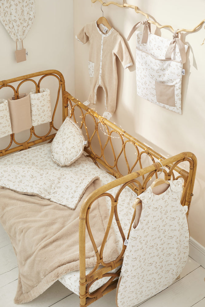 Couverture fausse fourrure angora beige / coton imprimé – Daydream
