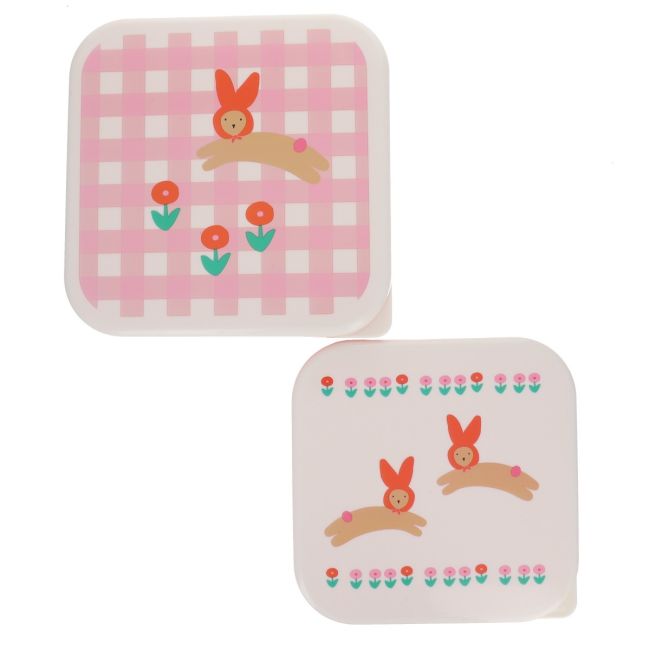 Lot de 2 boîtes à goûter vichy lapin rose - Chichi pompon