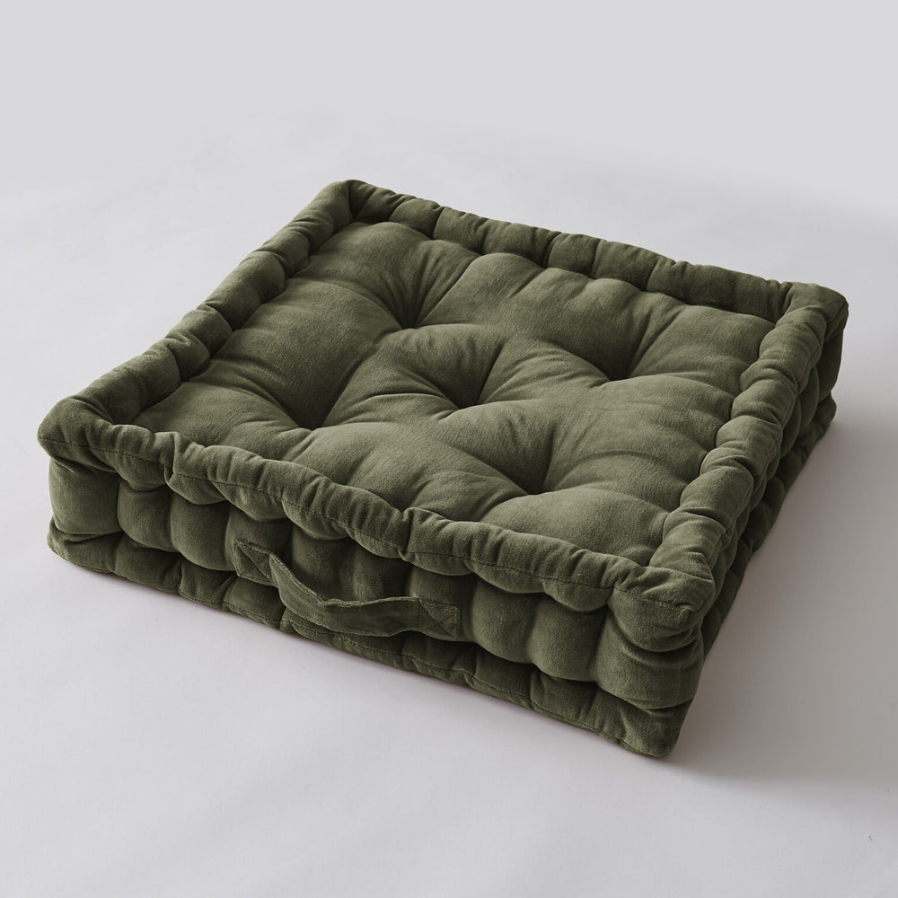 Coussin de sol 50 x 50 x 10 cm Velours de coton CÉSAR Thym