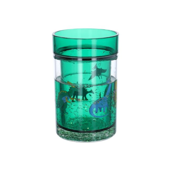 Verre à paillettes vert - dinosaures