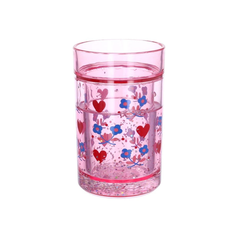 Verre à paillettes fleuri rose - Marguerite