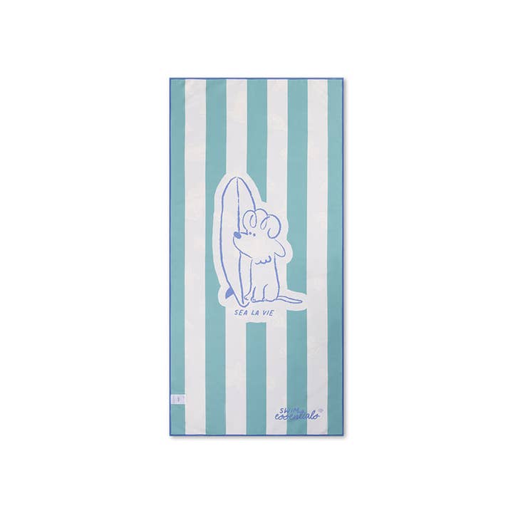 Serviette de plage en microfibre - Verte - Chiens surfeurs - 135 x 65 cm