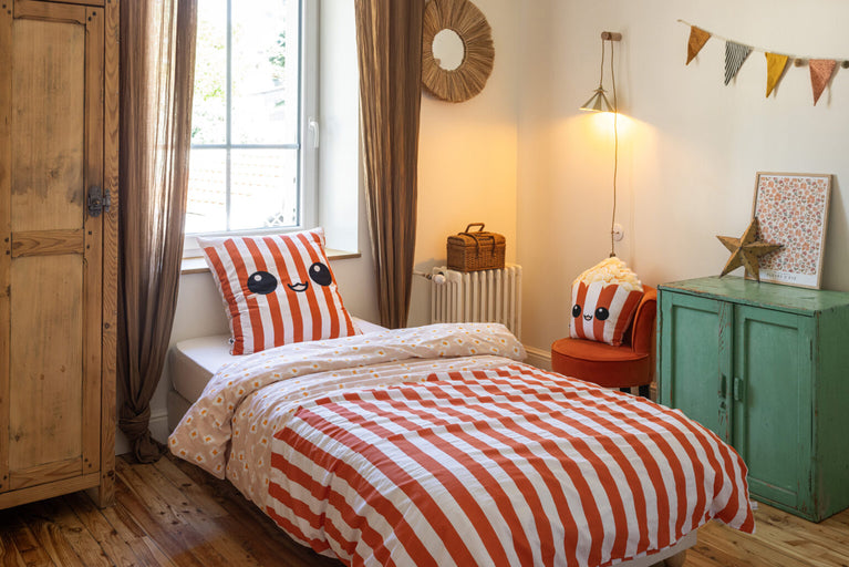 Parure de lit (Housse de couette + 1 Taie d’oreiller) 140 x 200 cm Coton imprimé FRESH POPCORN
