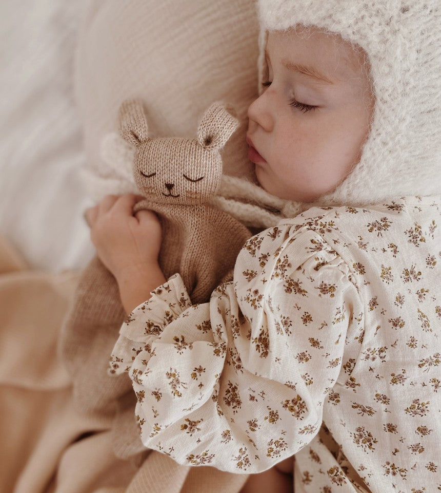 Doudou plat tricoté - ourson sable