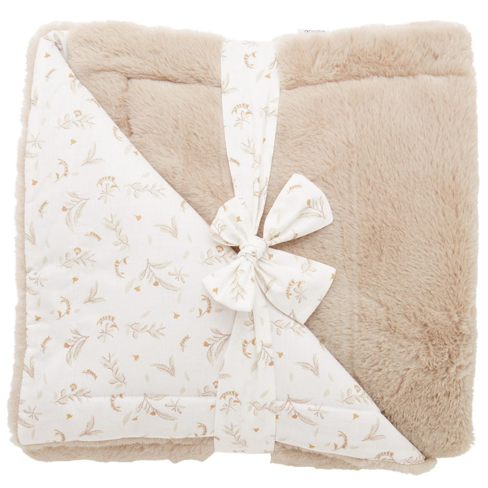 Couverture fausse fourrure angora beige / coton imprimé – Daydream