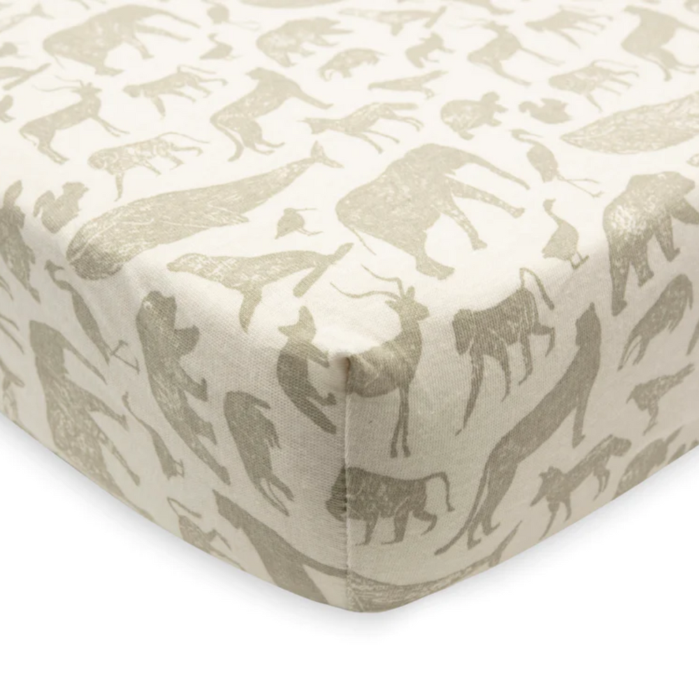 Drap housse 60x120cm - Animaux vert olive
