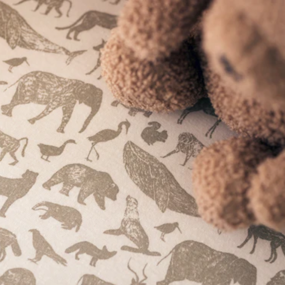 Drap housse 60x120cm - Animaux vert olive