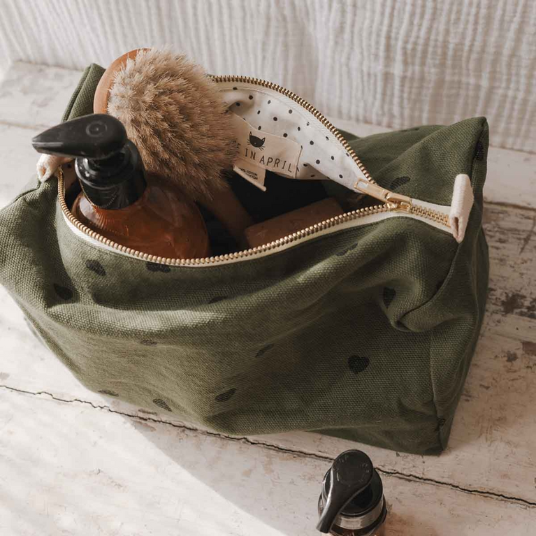 Trousse de toilette coeur - kaki