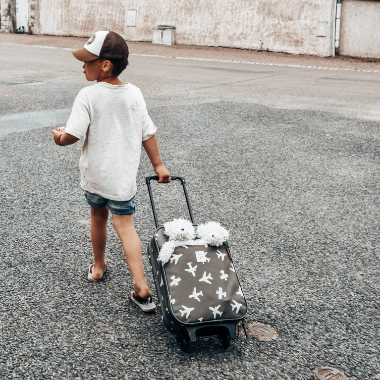 Valise à roulettes enfant – Avions kaki