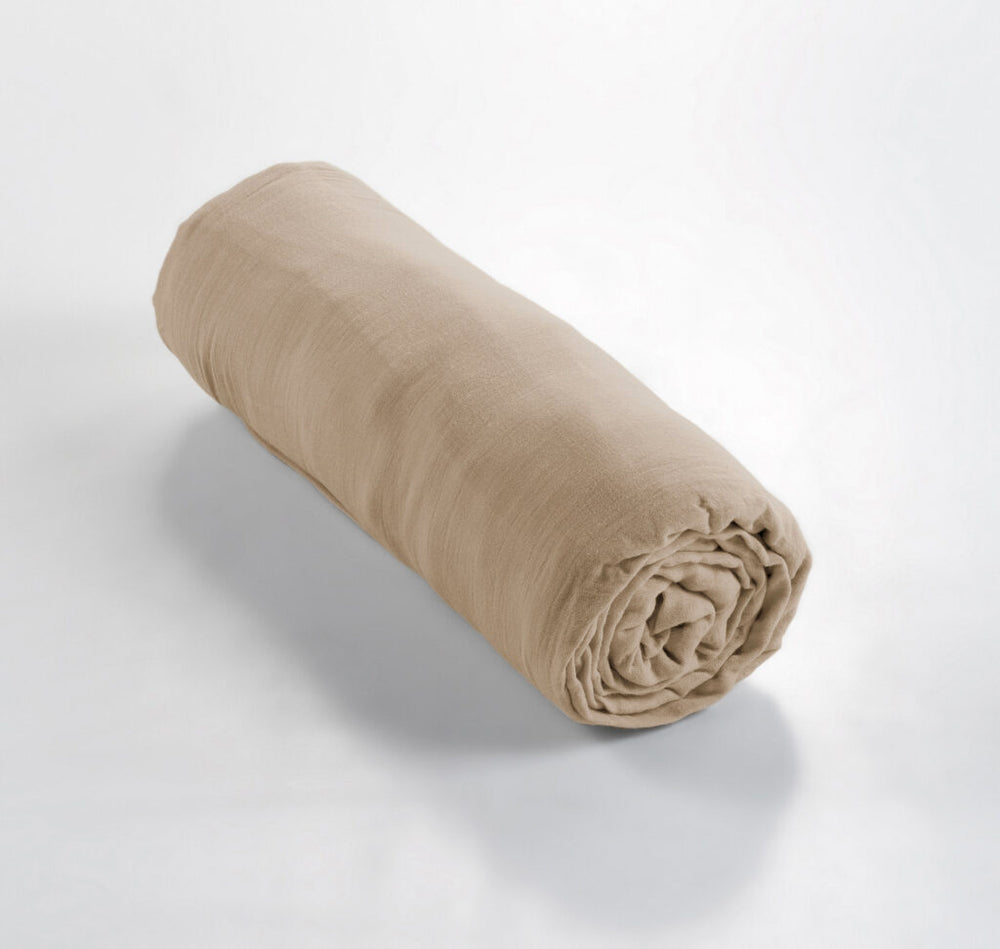 Drap housse 90 x 190 cm Gaze de coton unie GAÏA Ficelle