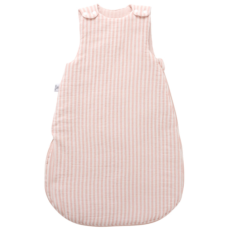 Gigoteuse ouatinée en gaze de coton rayé vieux rose