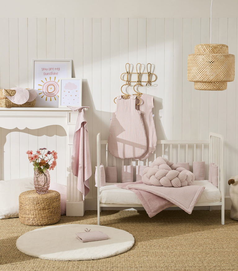 Cape de bain + gant rayé vieux rose – Soft Stripes