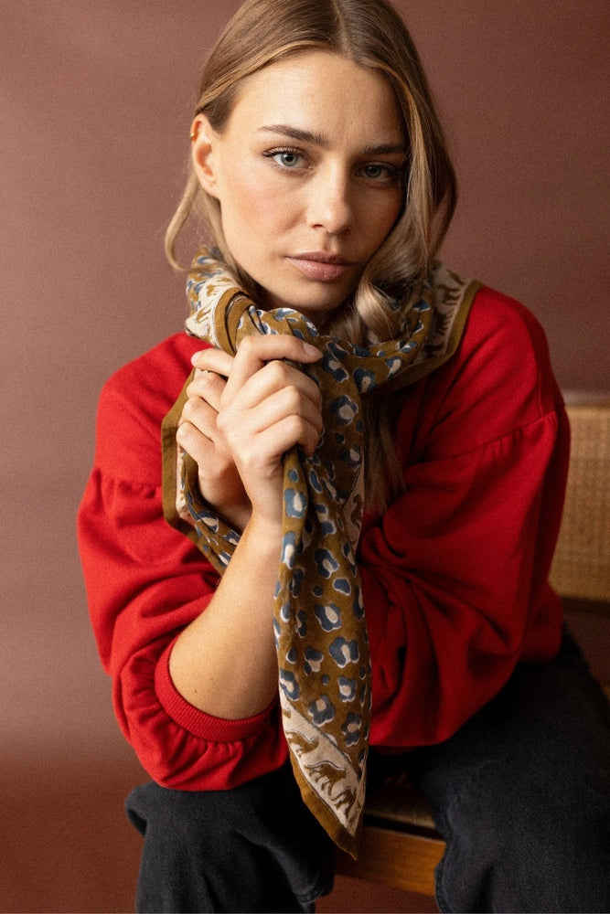 Big Foulard en coton Dupatta LÉOPARD TAPENADE