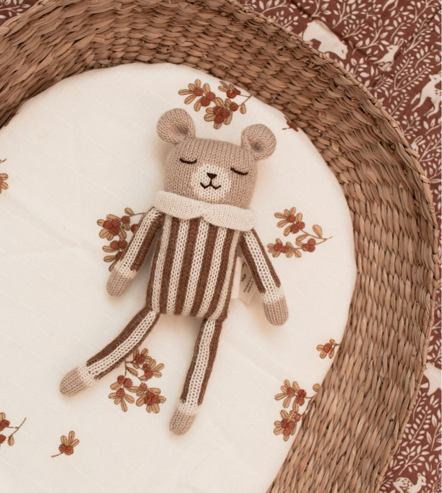 Doudou ourson - combinaison à rayures noisette