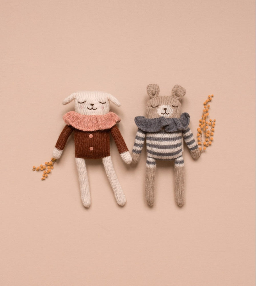 Doudou ourson - combishort rayé ardoise