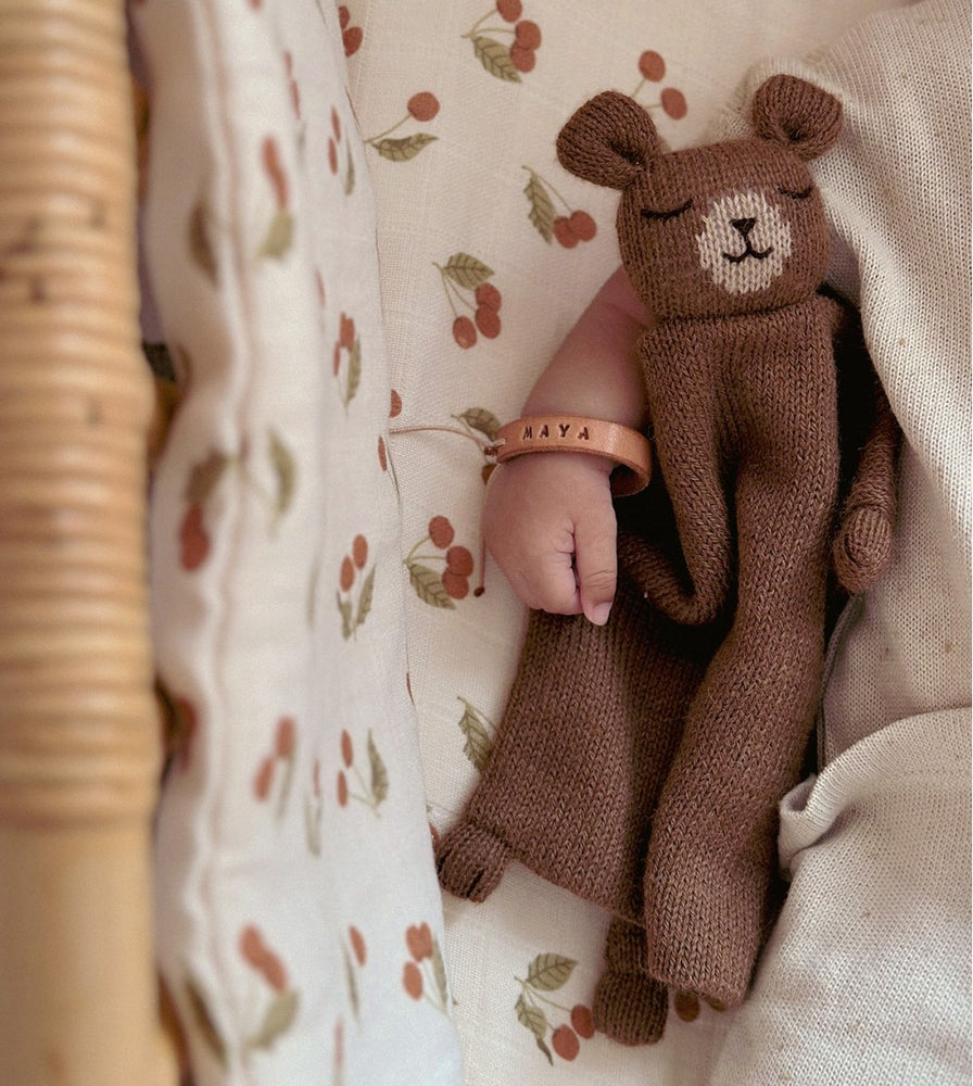 Doudou plat tricoté - ourson noisette