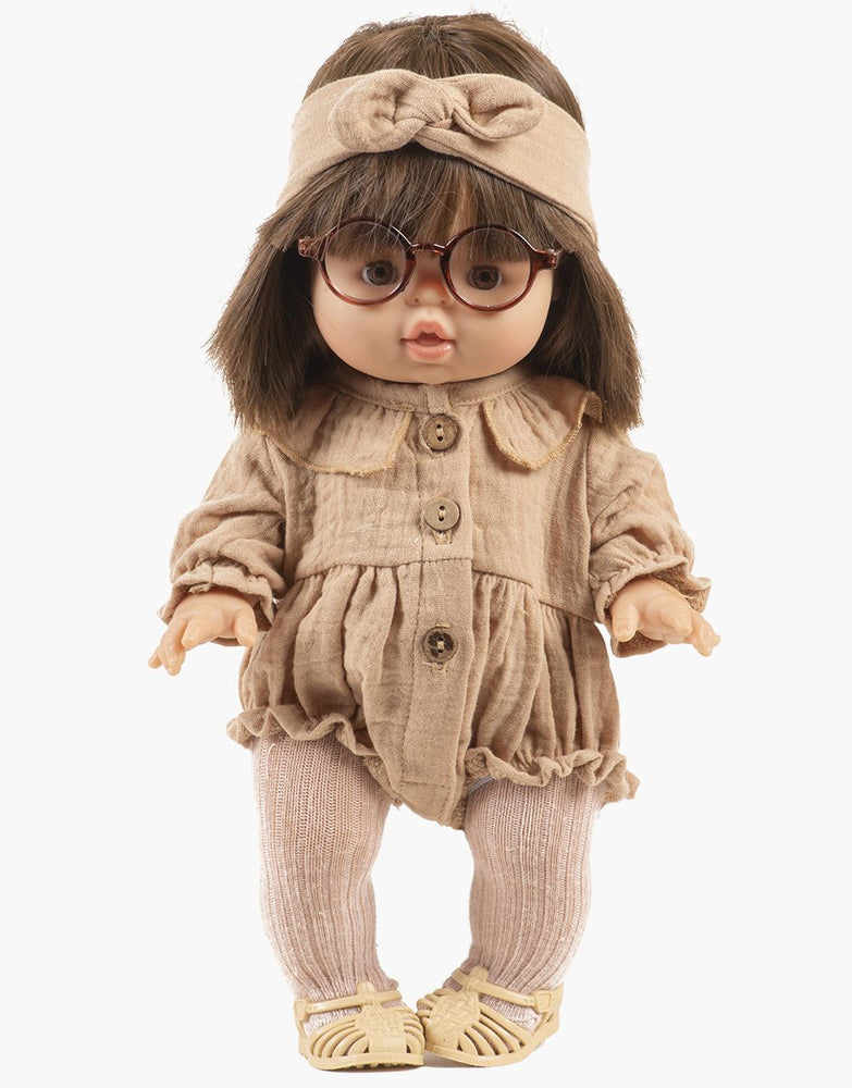 Barboteuse Léonore à manches longues en gaze de coton latte