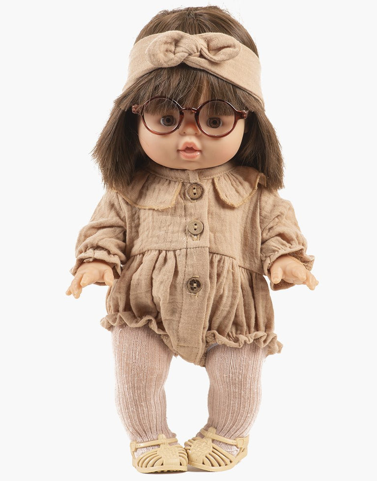 Barboteuse Léonore à manches longues en gaze de coton latte