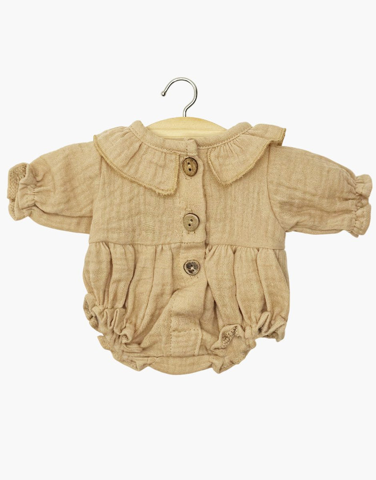 Barboteuse Léonore à manches longues en gaze de coton latte