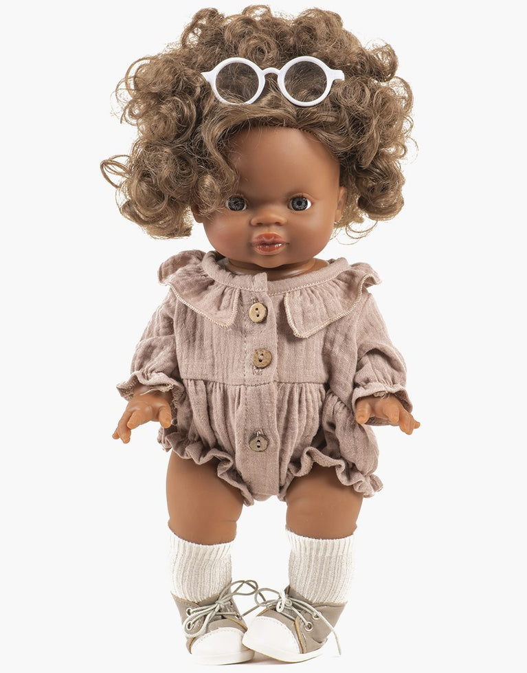 Barboteuse Léonore à manches longues en gaze de coton moka