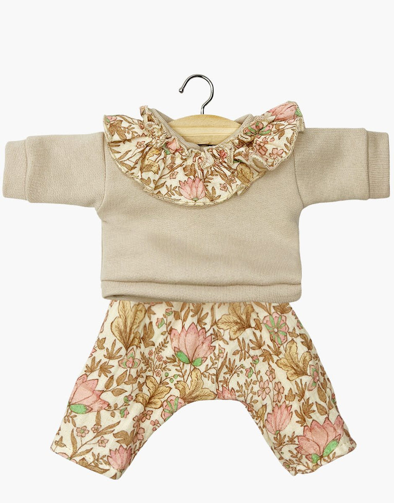 Babies - Ensemble Marion avec top en molleton à collerette lin / Indienne rosée