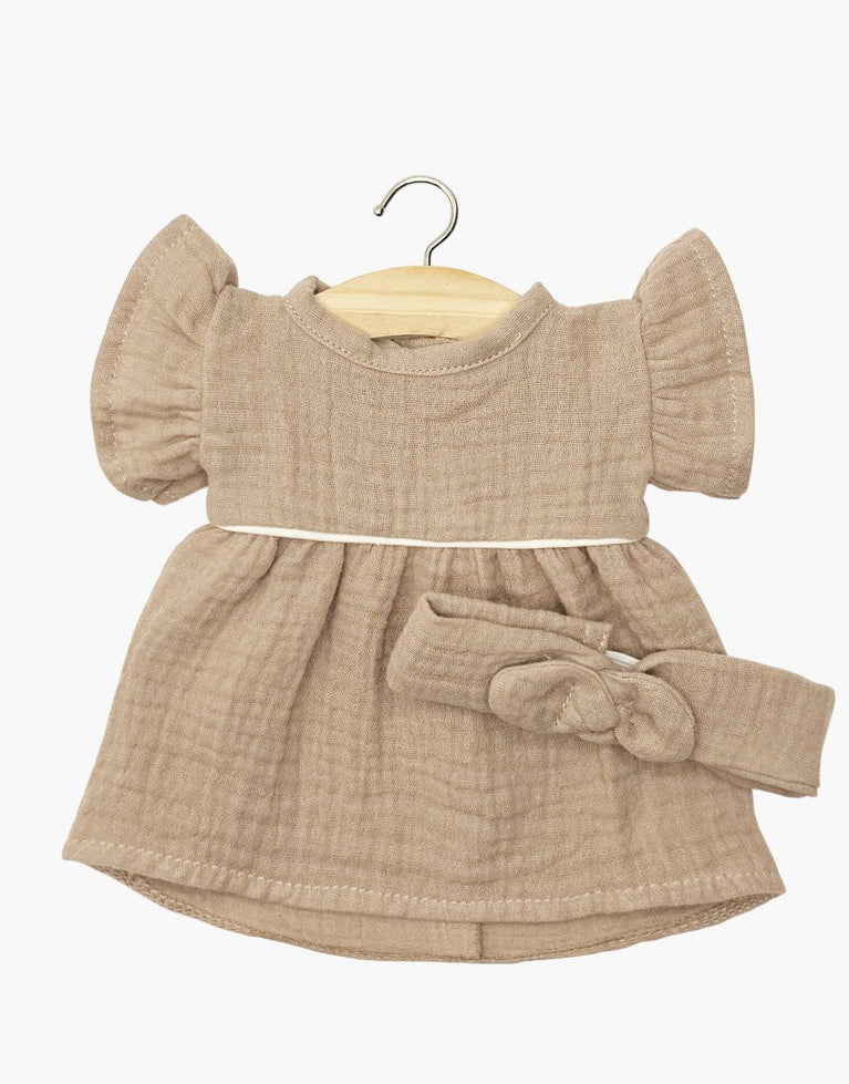 Gordis - Robe Daisy et son headband à noeud rond en gaze de coton moka
